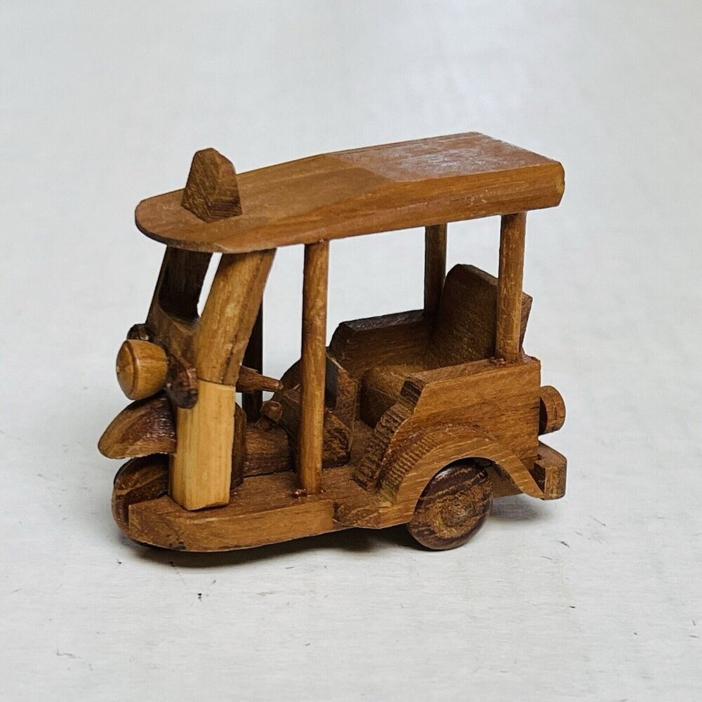 Tuk Tuk Thailand Thai‎ Handmade 3 Wheel Rickshaw Taxi Vehicle Wood Model 2.25 In